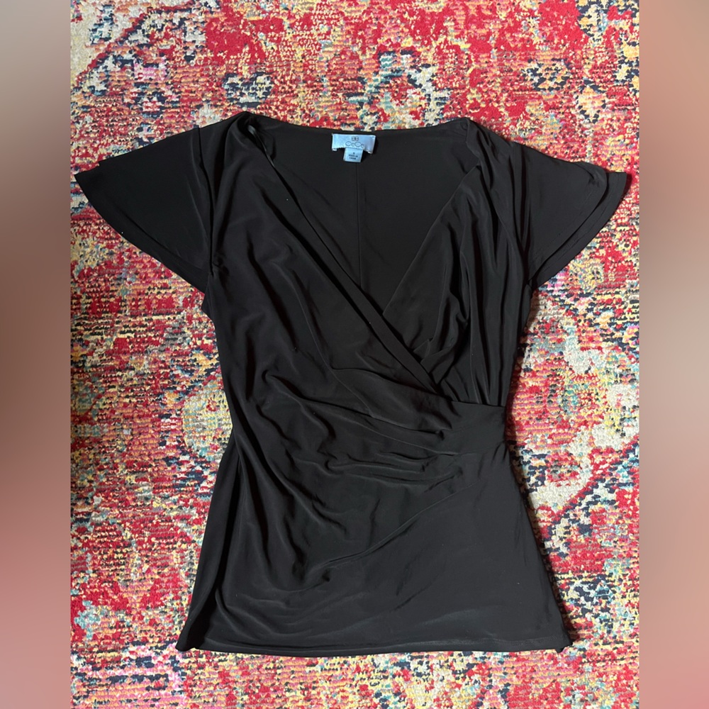 CeCe Elegant Black Short Sleeve Blouse